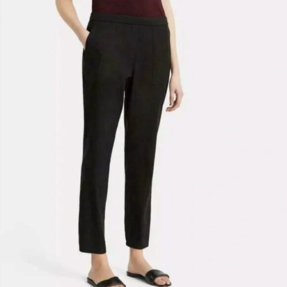 Theory Northsound Caliver Linen Pull On Pant Tapered Leg Stretch Black Size 6 - Picture 1 of 11